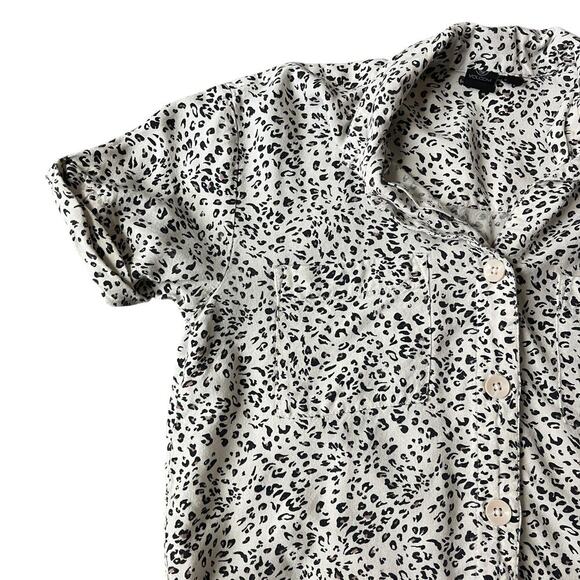 Volcom Girls Shirt Medium 8-10 Ivory Animal Print Button Up Short Sleeves - Picture 3 of 6